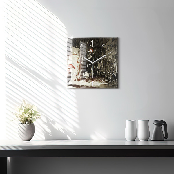 Szögletes fali üvegóra Nő egy esős éjszakán