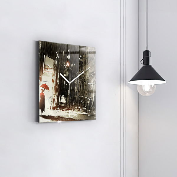 Szögletes fali üvegóra Nő egy esős éjszakán