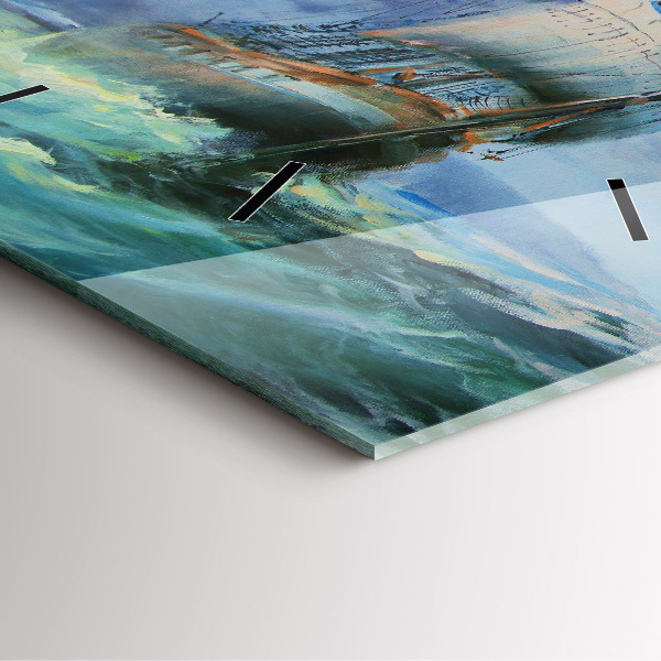 Szögletes fali üvegóra Hajó a vízen