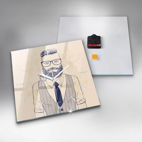 Szögletes fali üvegóra Szakállas férfi