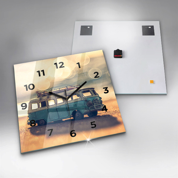 Szögletes fali üvegóra Lakókocsi a tengerparton