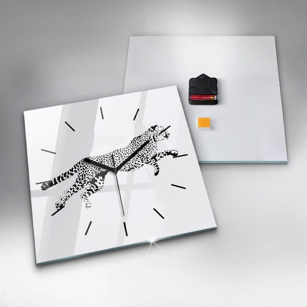 Szögletes fali üvegóra Sziluettje egy párduc