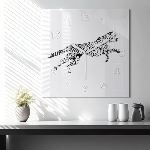 Szögletes fali üvegóra Sziluettje egy párduc