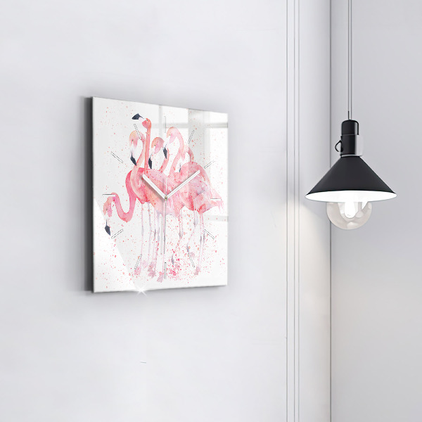 Szögletes fali üvegóra Egy csomó flamingót