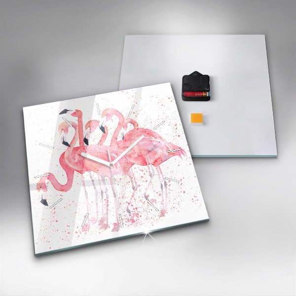 Szögletes fali üvegóra Egy csomó flamingót