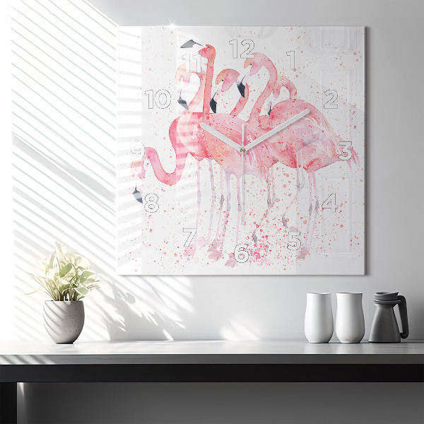 Szögletes fali üvegóra Egy csomó flamingót