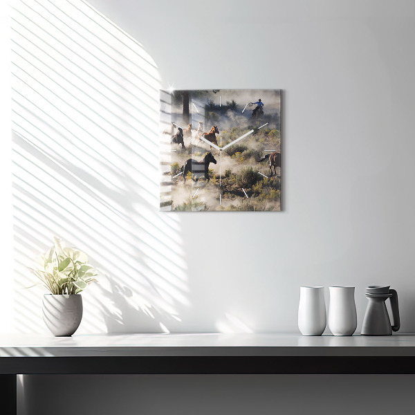 Szögletes fali üvegóra Rohanó lovak csordája