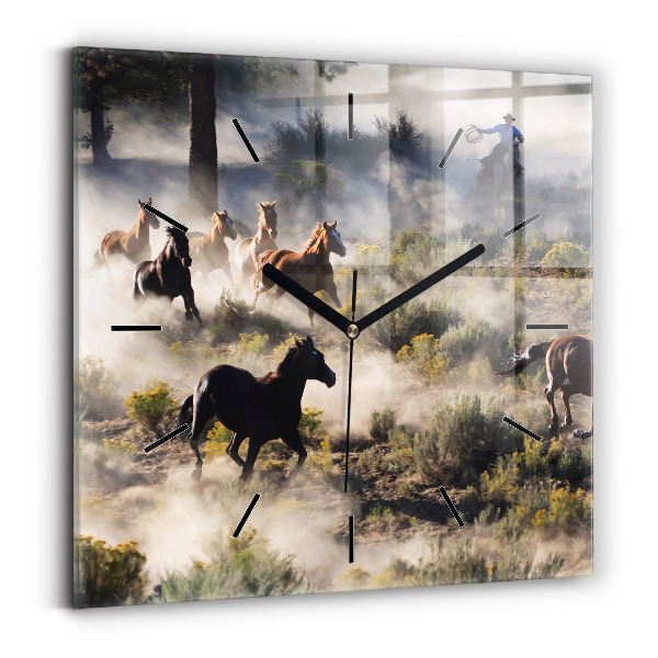 Szögletes fali üvegóra Rohanó lovak csordája