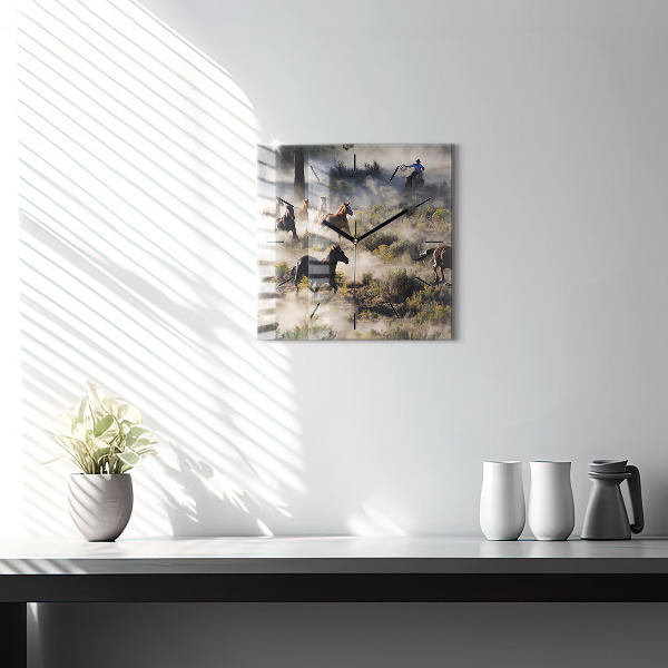 Szögletes fali üvegóra Rohanó lovak csordája