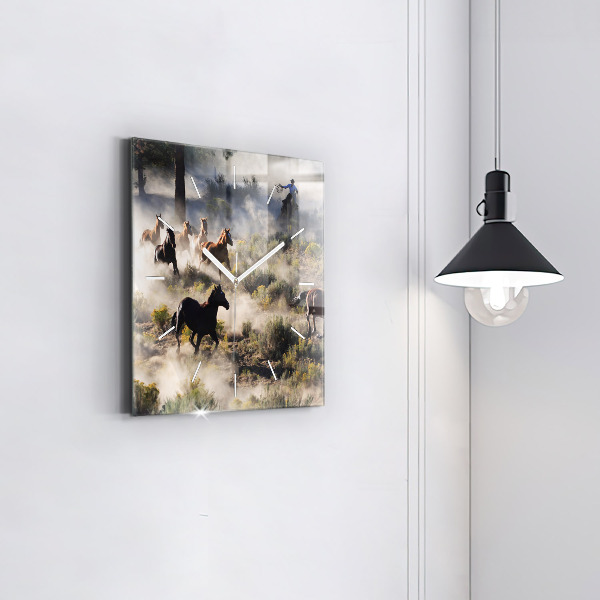 Szögletes fali üvegóra Rohanó lovak csordája