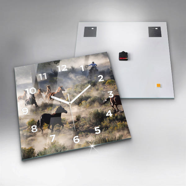 Szögletes fali üvegóra Rohanó lovak csordája