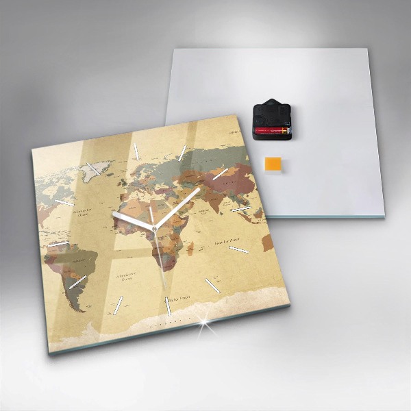Szögletes fali üvegóra Vintage világtérkép