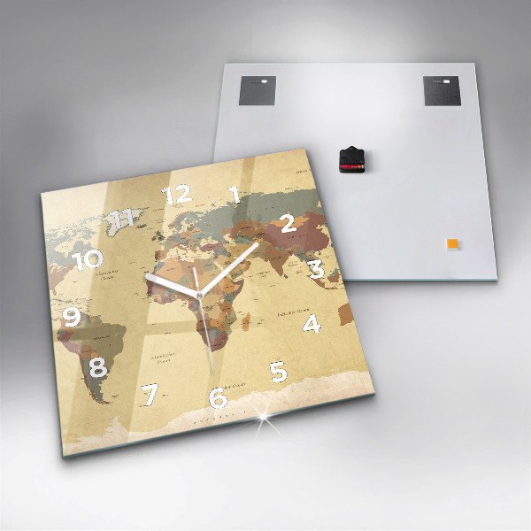 Szögletes fali üvegóra Vintage világtérkép