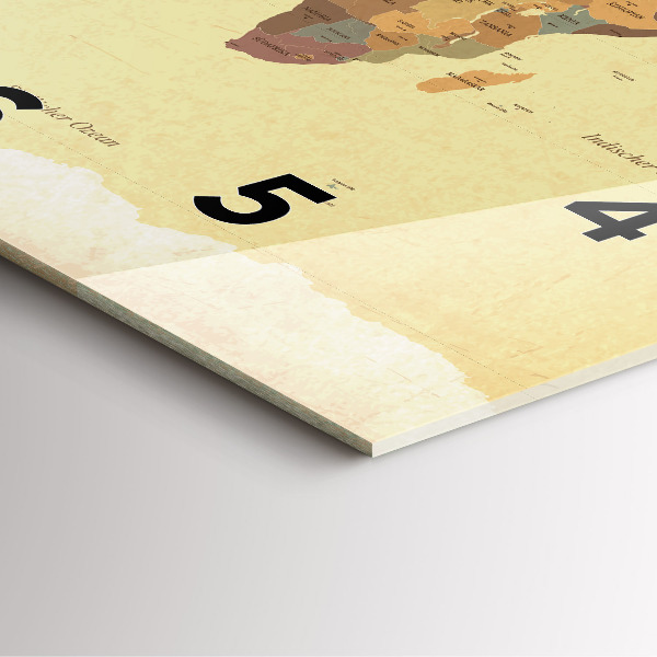 Szögletes fali üvegóra Vintage világtérkép