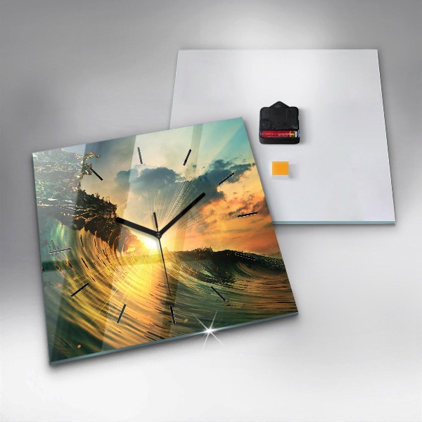 Szögletes fali üvegóra Hullámok naplemente perspektívája