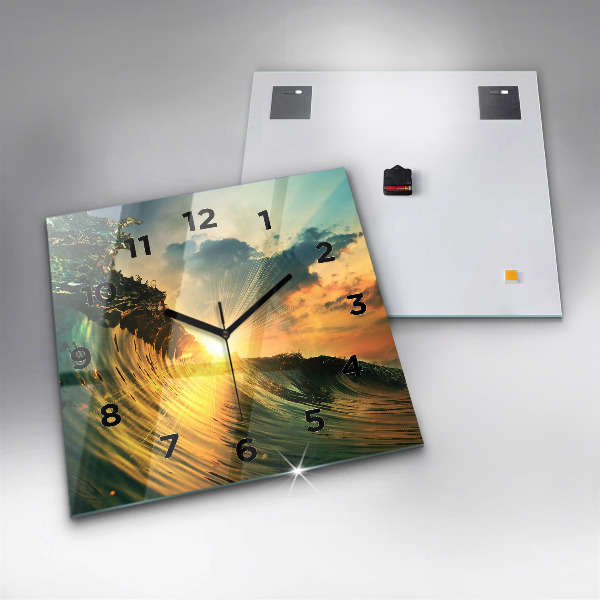 Szögletes fali üvegóra Hullámok naplemente perspektívája