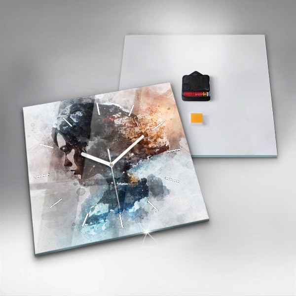 Szögletes fali üvegóra Absztrakt arcok