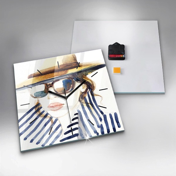 Szögletes fali üvegóra Arc szemüveggel és kalappal