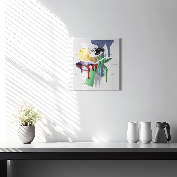 Szögletes fali üvegóra Szürrealista kollázs