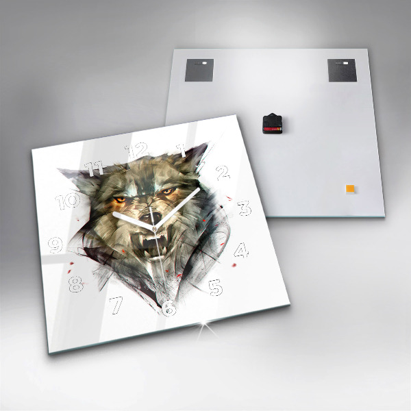 Szögletes fali üvegóra Rajzolt portré egy farkasról