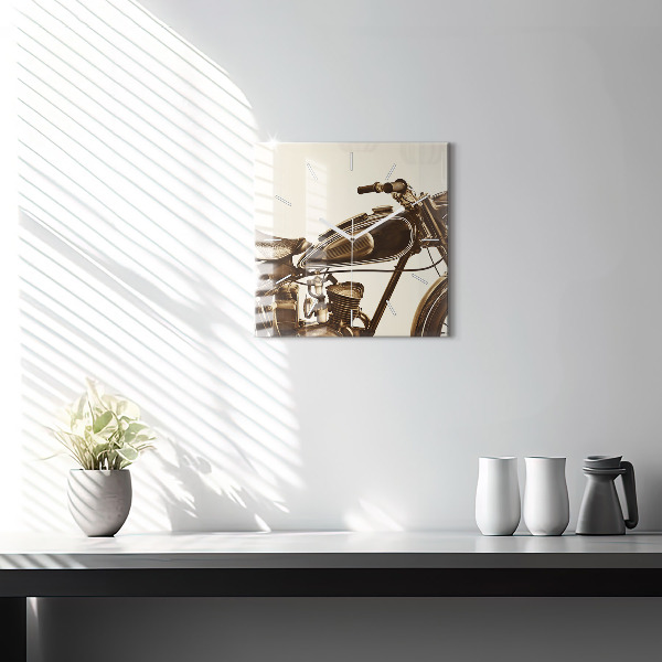 Szögletes fali üvegóra Vintage motorkerékpár szépia