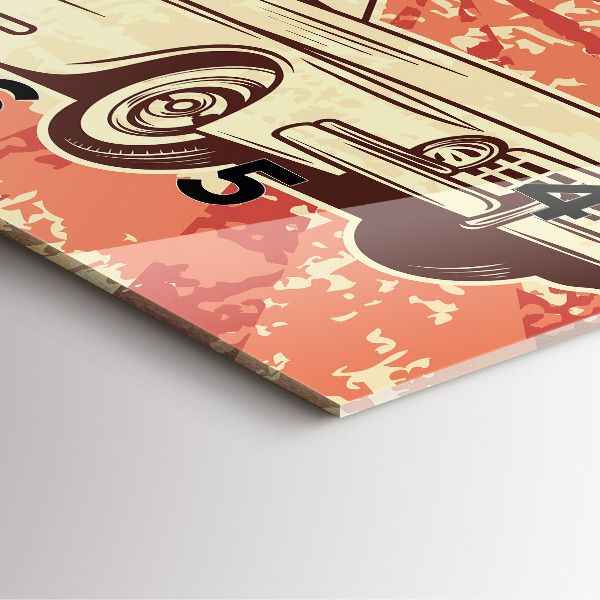 Szögletes fali üvegóra Vintage Retro autó