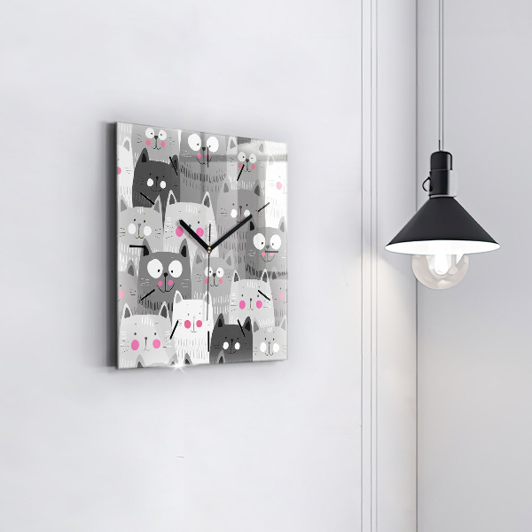 Szögletes fali üvegóra Minta macskákkal