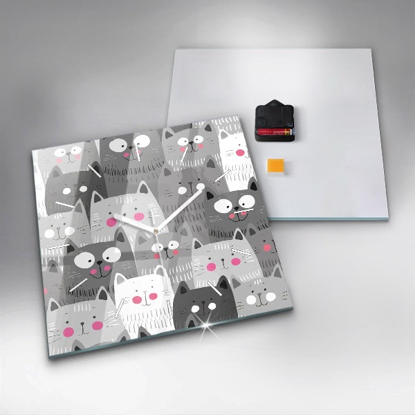Szögletes fali üvegóra Minta macskákkal