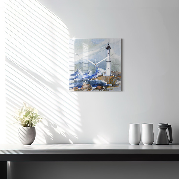Szögletes fali üvegóra Tenger és világítótorony
