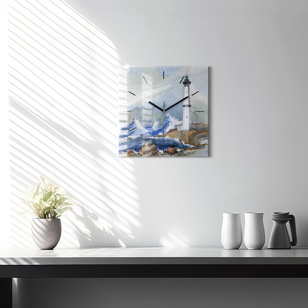 Szögletes fali üvegóra Tenger és világítótorony