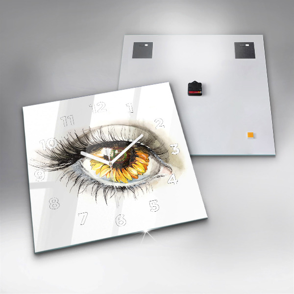 Szögletes fali üvegóra Napraforgó virág a szemben