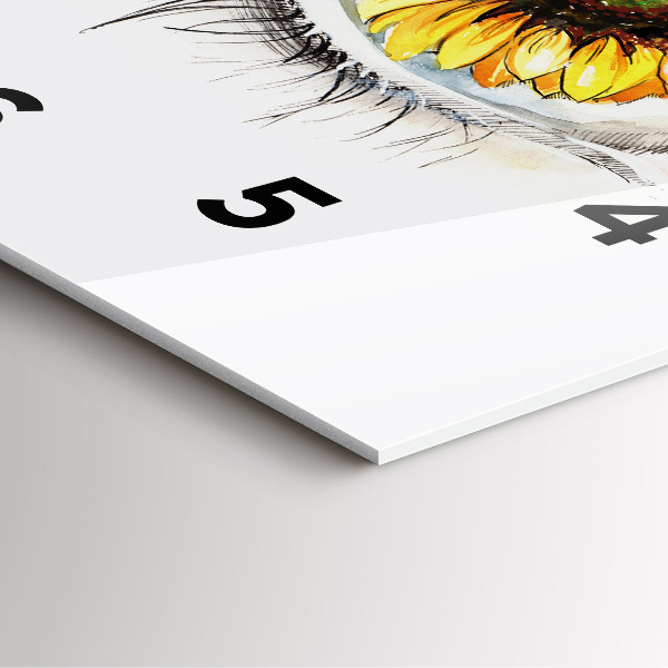 Szögletes fali üvegóra Napraforgó virág a szemben