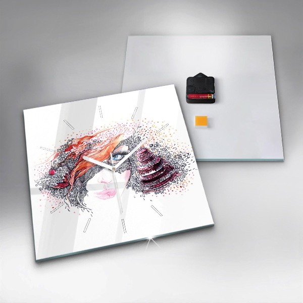 Szögletes fali üvegóra Édes nő tortával