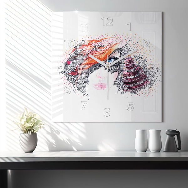 Szögletes fali üvegóra Édes nő tortával