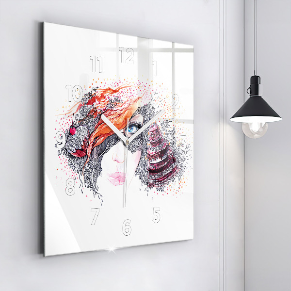 Szögletes fali üvegóra Édes nő tortával