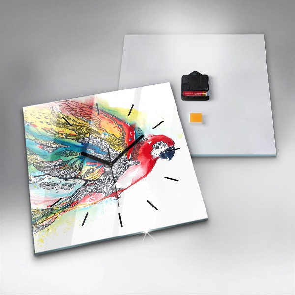 Szögletes fali üvegóra Színes papagáj repülés közben