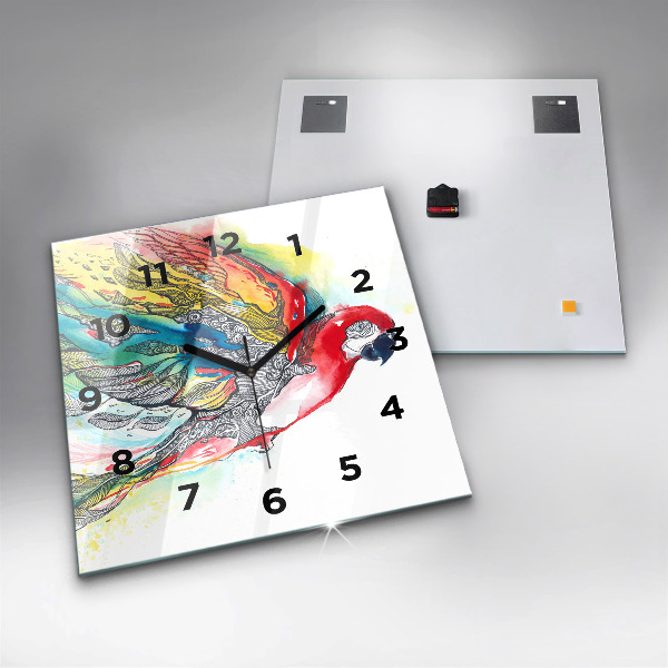 Szögletes fali üvegóra Színes papagáj repülés közben