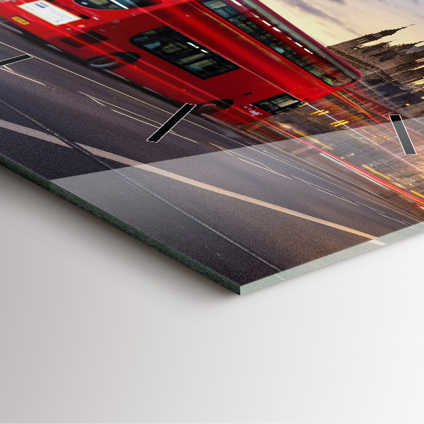 Szögletes fali üvegóra Vörös londoni busz