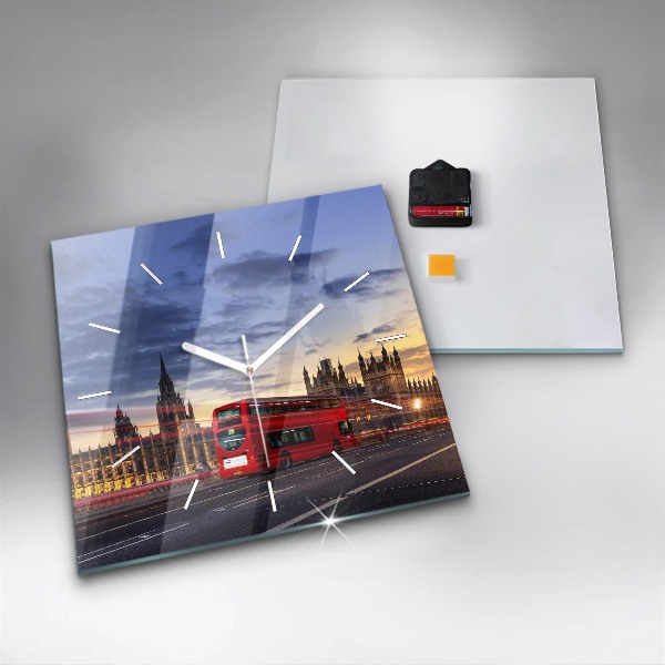 Szögletes fali üvegóra Vörös londoni busz