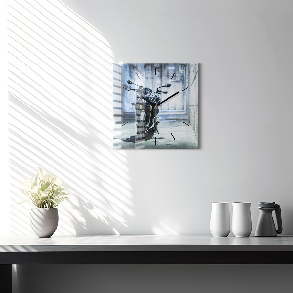 Szögletes fali üvegóra Motorkerékpár a sikátorban