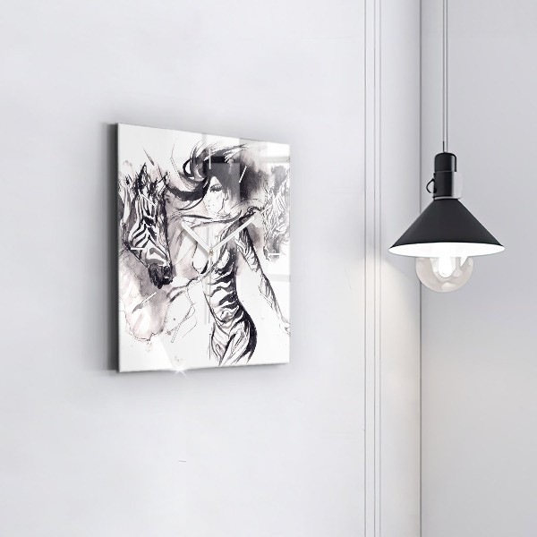 Szögletes fali üvegóra Nő és zebrák