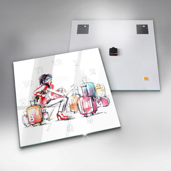 Szögletes fali üvegóra Nő bőröndökkel