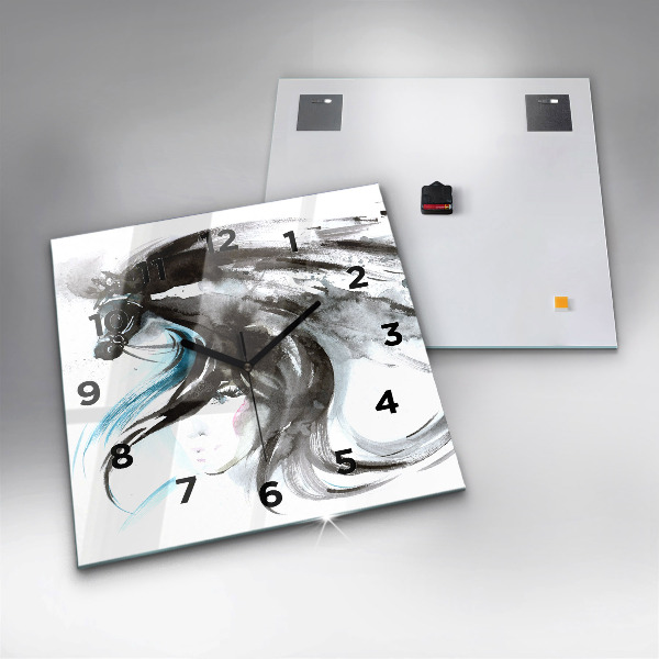 Szögletes fali üvegóra Absztrakt ló és a nő