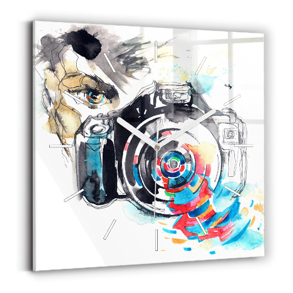 Szögletes fali üvegóra Fotós nő