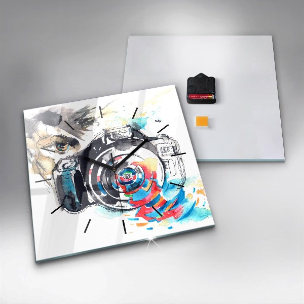 Szögletes fali üvegóra Fotós nő