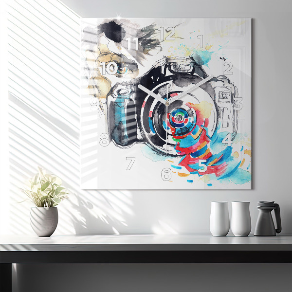 Szögletes fali üvegóra Fotós nő