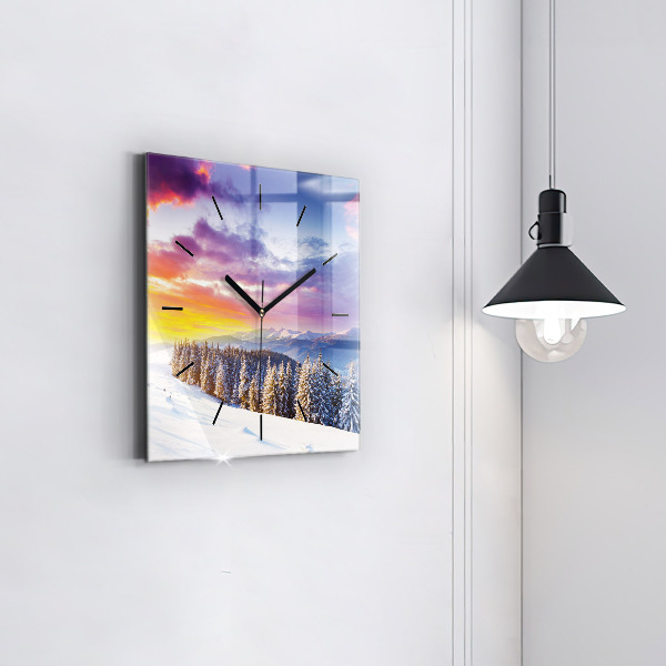 Szögletes fali üvegóra Téli hegyi táj