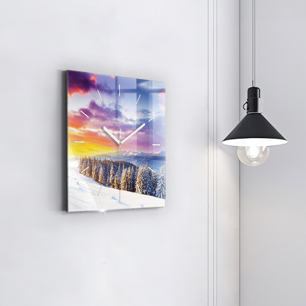 Szögletes fali üvegóra Téli hegyi táj