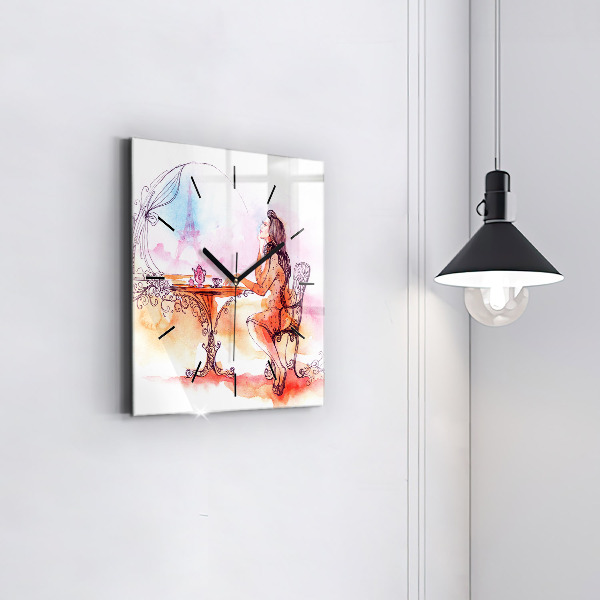 Szögletes fali üvegóra Nő teát iszik