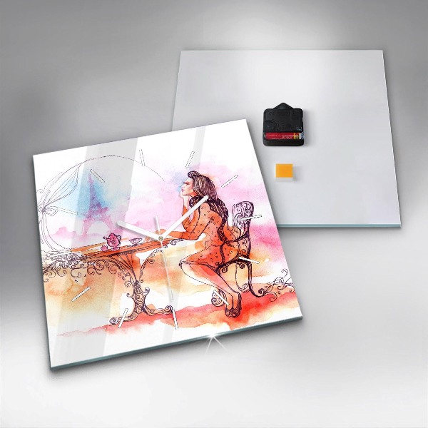 Szögletes fali üvegóra Nő teát iszik